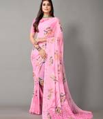 Orange printed georgette saree with blouse