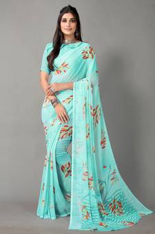 pista printed georgette saree with blouse
