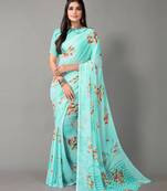 pista printed georgette saree with blouse