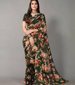 Blue printed georgette saree with blouse