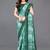 Teal printed cotton saree with blouse