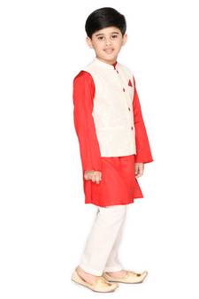 Red woven cotton kurta-pajama