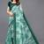Teal printed cotton saree with blouse