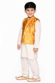 White woven cotton kurta-pajama