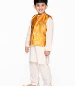 White woven cotton kurta-pajama