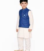 White woven cotton kurta-pajama