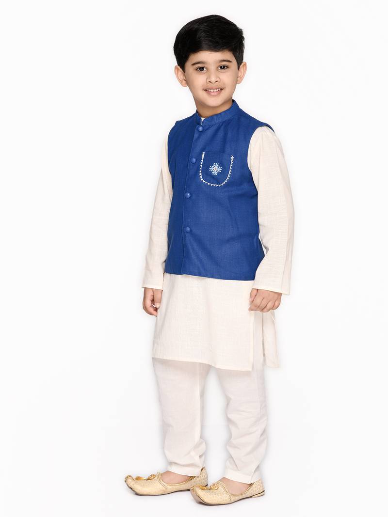 White woven cotton kurta-pajama