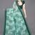 Teal printed cotton saree with blouse