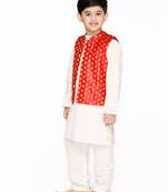 White woven cotton kurta-pajama