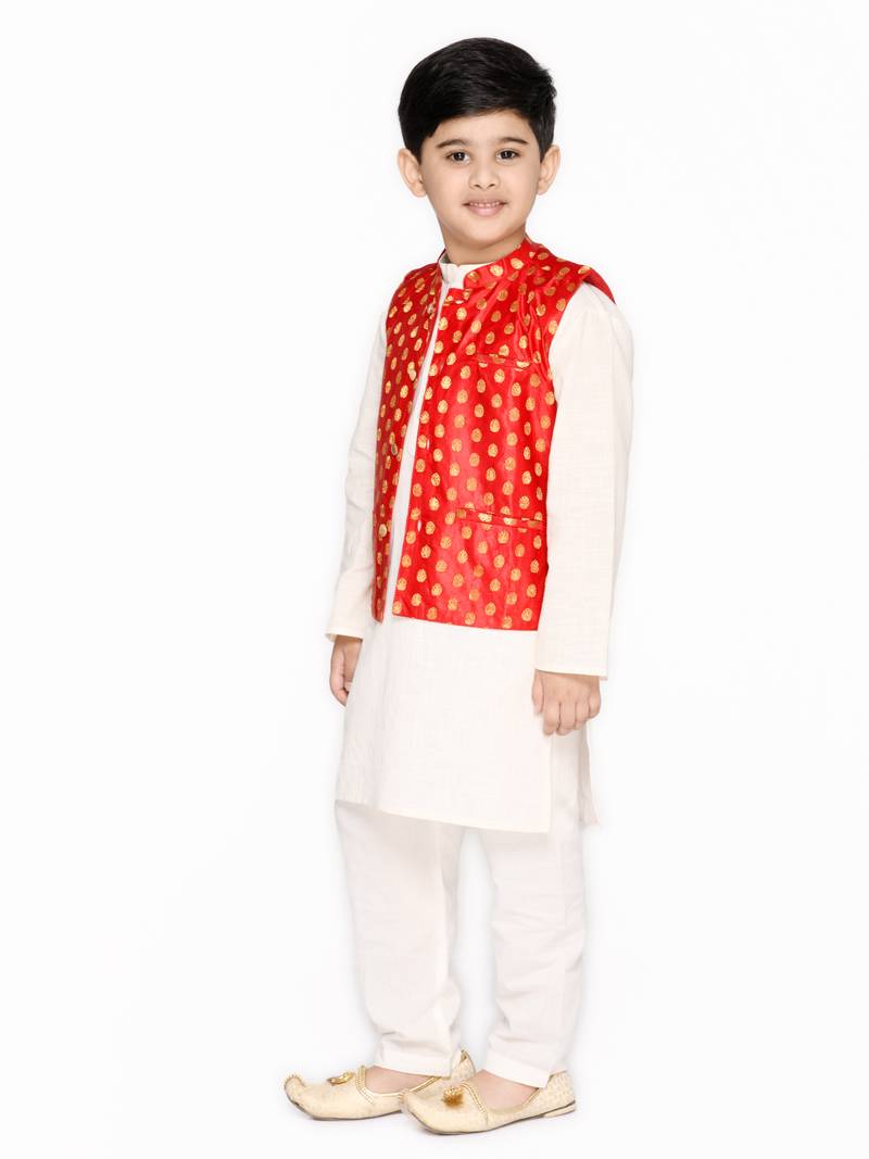 White woven cotton kurta-pajama