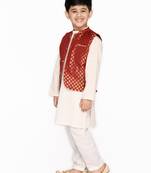 White woven cotton kurta-pajama