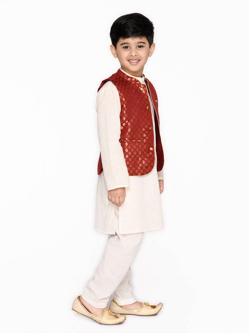 White woven cotton kurta-pajama