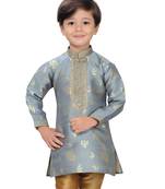 Grey woven silk boys-kurta-pyjama