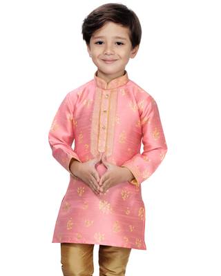 Pink woven silk boys-kurta-pyjama 1