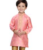 Pink woven silk boys-kurta-pyjama