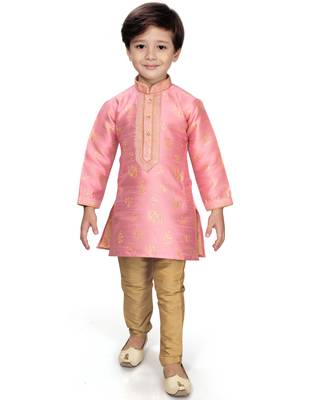 Pink woven silk boys-kurta-pyjama 2