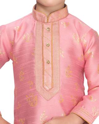 Pink woven silk boys-kurta-pyjama 4