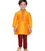 Yellow woven silk boys-kurta-pyjama