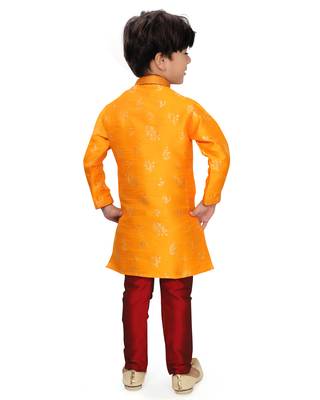 Yellow woven silk boys-kurta-pyjama 3