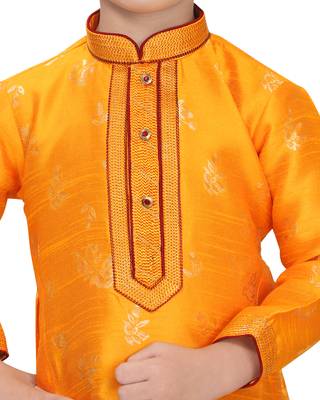 Yellow woven silk boys-kurta-pyjama 4