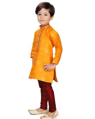Yellow woven silk boys-kurta-pyjama 5