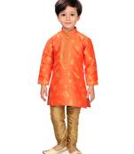 Orange woven silk boys-kurta-pyjama