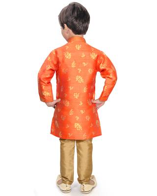 Orange woven silk boys-kurta-pyjama 3