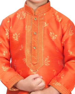 Orange woven silk boys-kurta-pyjama 4
