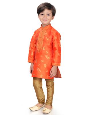 Orange woven silk boys-kurta-pyjama 5