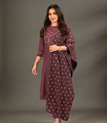 Purple printed viscose rayon combo-kurtis