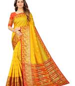 Yellow woven cotton silk saree with blouse