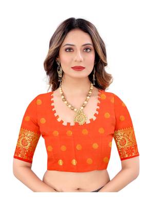 Yellow woven cotton silk saree with blouse 4