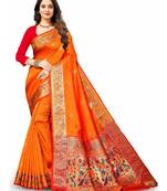 Orange woven silk saree with blouse