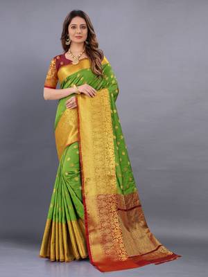 Mehendi woven silk saree with blouse 1