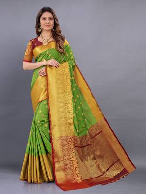 Mehendi woven silk saree with blouse 2