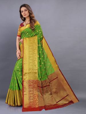 Mehendi woven silk saree with blouse 3
