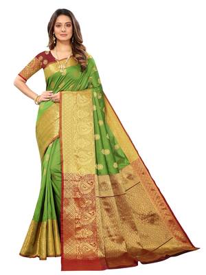 Mehendi woven silk saree with blouse 1