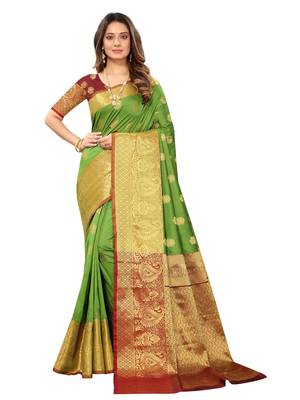 Mehendi woven silk saree with blouse 2