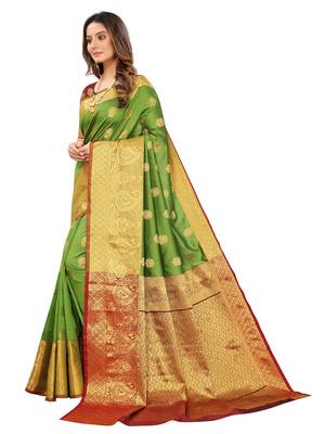 Mehendi woven silk saree with blouse 3