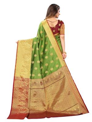 Mehendi woven silk saree with blouse 4