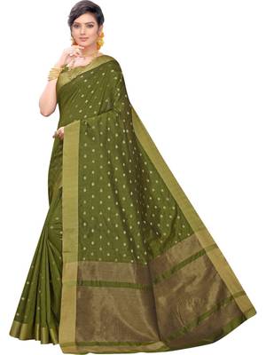 Mehendi woven silk saree with blouse 1
