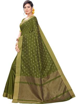 Mehendi woven silk saree with blouse 3