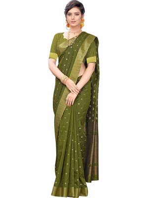 Mehendi woven silk saree with blouse 5