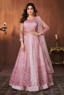 Onion-pink embroidered net salwar 1