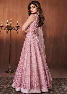 Onion-pink embroidered net salwar 2