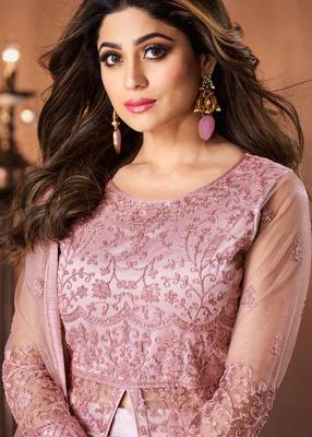Onion-pink embroidered net salwar 3
