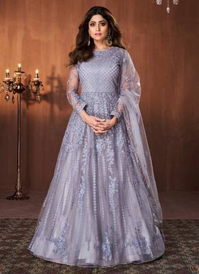 Light-purple embroidered net salwar 1