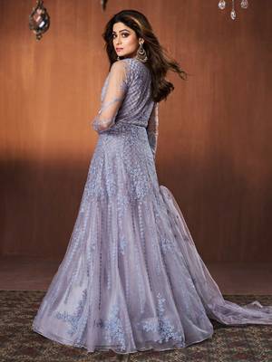 Light-purple embroidered net salwar 2