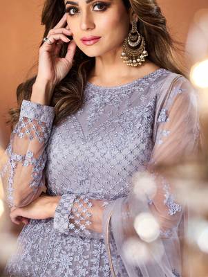 Light-purple embroidered net salwar 4