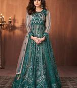 Teal embroidered net salwar